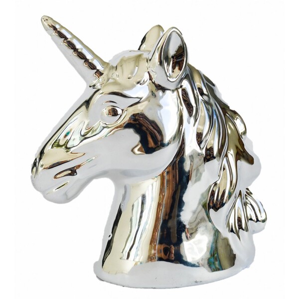 Cofre Busto Unicornio Cor Cromado Pratiado Decoração 1 Peça