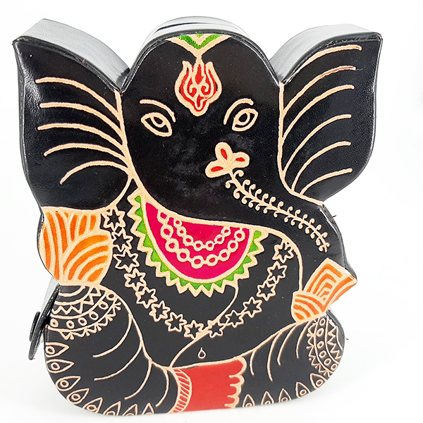 Cofre Formato Ganesha Om Couro Ecológico Pintado