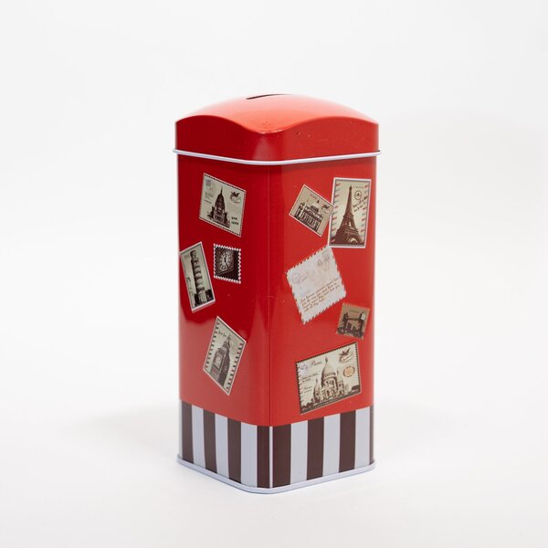 Cofre Metal Lata Porta Moeda Decorativo Cartões Postais 16cm