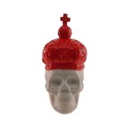 Cofrinho Caveira Coroa Decorativo Cerâmica Vermelha 15x10x14