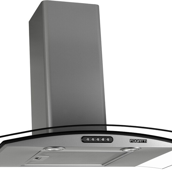 Coifa De Parede Fogatti Vidro Curvo Slim Prata 4 E 6 Bocas 80