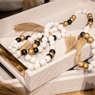 Colar Decorativo De Mesa Madeira Branco E Dourado 100cm Hd302