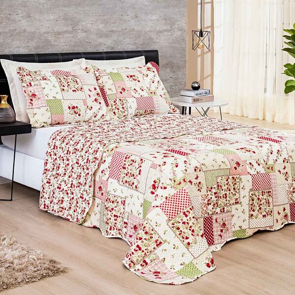 Colcha Anna Casal Queen 03 Peças Tecido Dupla Face Microfibra