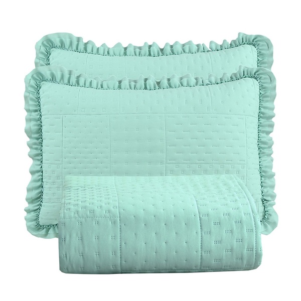Colcha Babado Casal Fluffy 3pçs 100% Poliéster - Menta