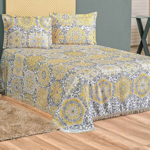 Colcha Belline Tecido Sarja Com Franja Casal Padrão 03 Peças