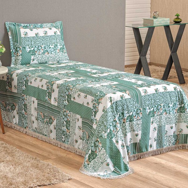 Colcha Belline Tecido Sarja Com Franja Solteiro 02 Peças - Pa