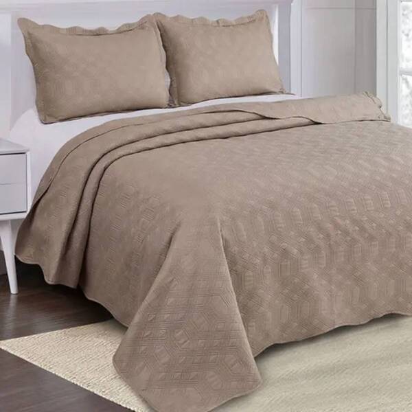 Colcha Camesa Duque Queen 03 Peças Bege