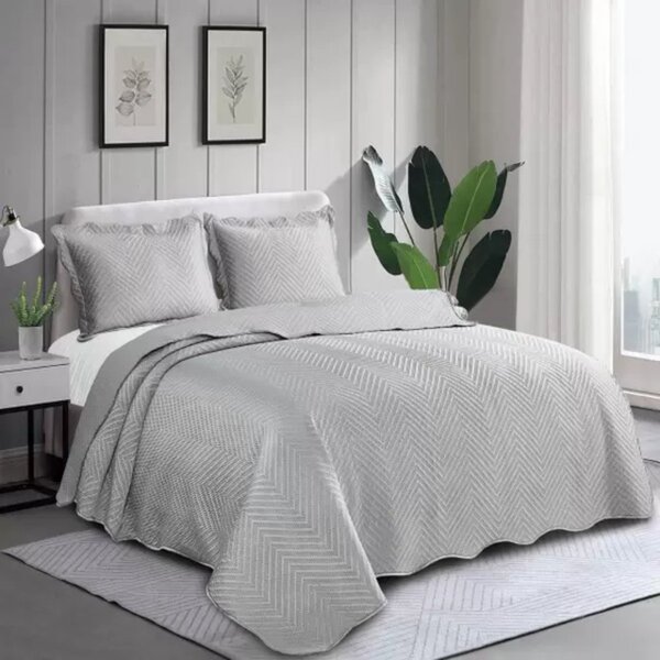 Colcha Camesa Liora King 03 Peças Cinza