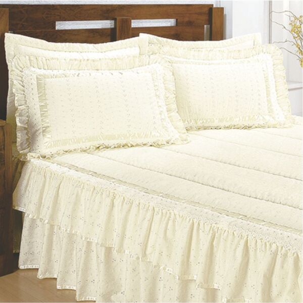 Colcha Casa Show Lese Casal King Com Babado Duplo 07 Peças -