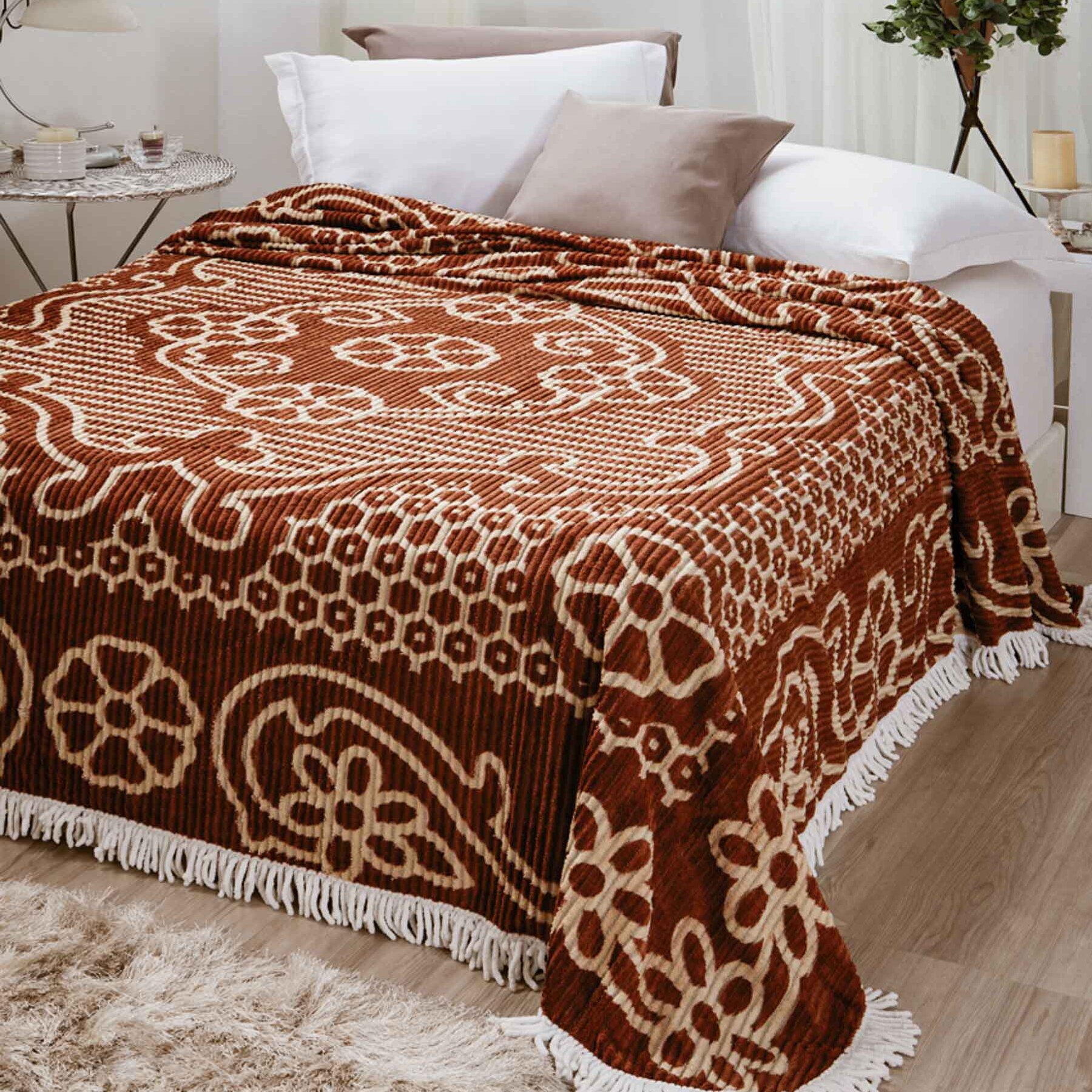 Colcha Casal Chenille Jolitex Canelada 2,20x2,40 M Marrom | Leroy