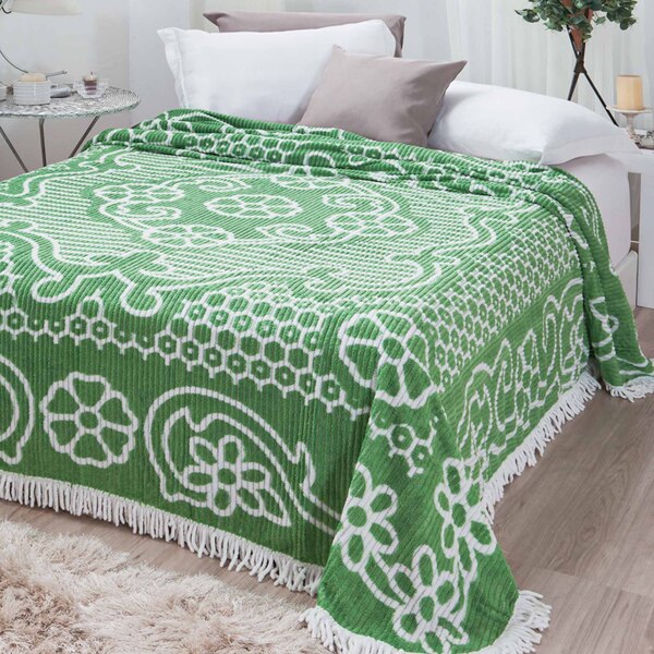 Colcha Casal Chenille Jolitex Canelada 2,20x2,40 M Verde