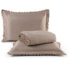Colcha Casal Cobre Leito Pompom 220x240 3 Pç Camesa Cor Bege