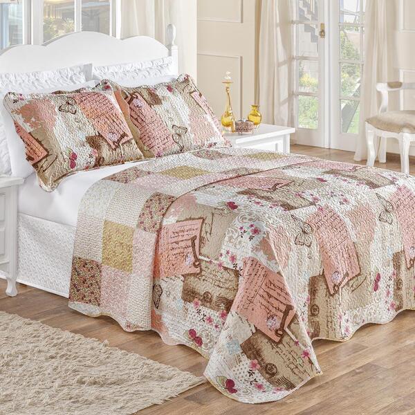 Colcha Casal Padrão Bouti 3 Peças Rosê