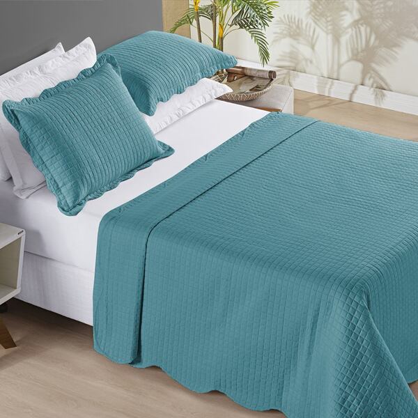 Colcha Casal Padrão Bouti Domo Dupla Face 3 Peças - Petroleo