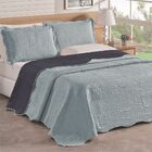 Colcha Casal Padrão Bouti Dupla Face 03 Peças - Azul