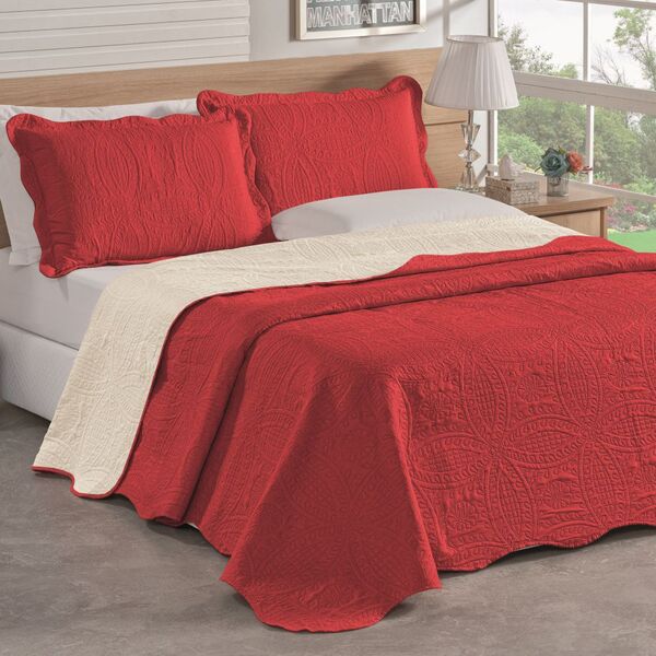 Colcha Casal Padrão Bouti Dupla Face 03 Peças - Vermelha - 10