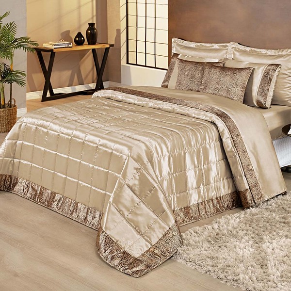 Colcha Cobre Leito Africa King 9 Peças Cetim Charmousse - Bege