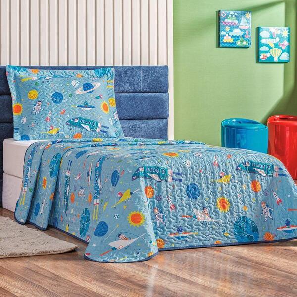 Colcha Cobre Leito Solteiro Infantil 2 Peças Astronauta