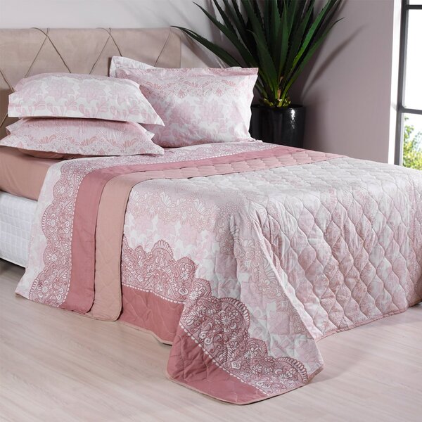 Colcha Com Porta Travesseiros Solteiro 200 Fios 100% Algodão