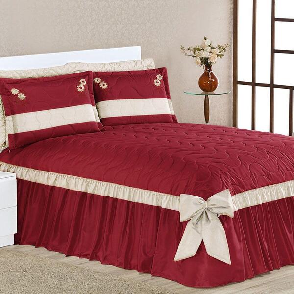 Colcha Daniela Casal C/ Laços 3 Peças Vermelho