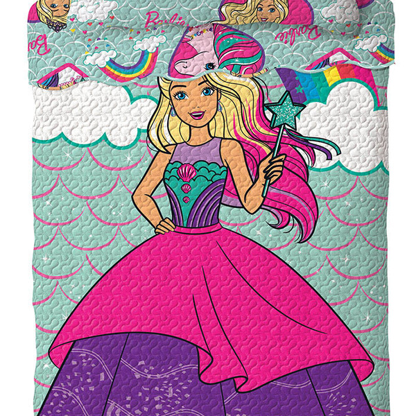 Colcha Dupla Face Solteiro Estampada Bouti Barbie Reinos Mági