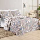 Colcha Essencial Casal Queen 3 Peças Dupla Face -  Floral Azul
