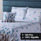 Colcha Estampa Floral 5 Pçs Queen 180 Fios 100% Algodão Branc
