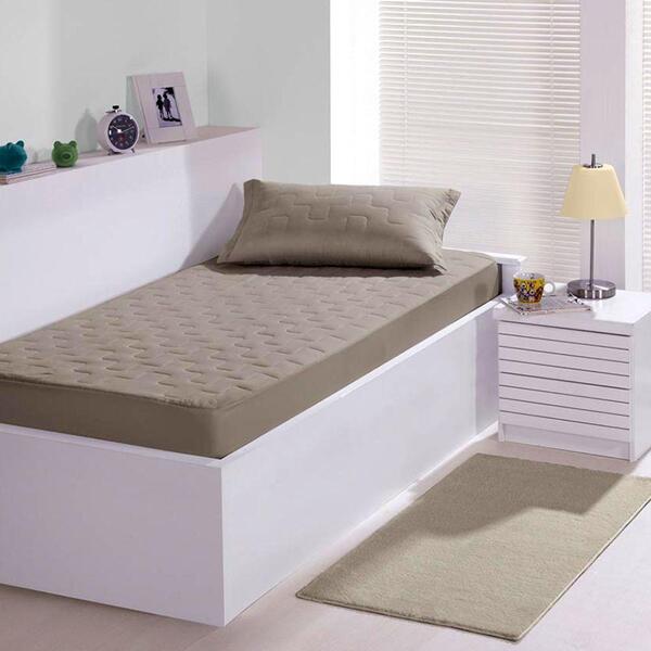 Colcha Fixa Solteiro Percal 180 Fios Matelado 02 Pçs Bege