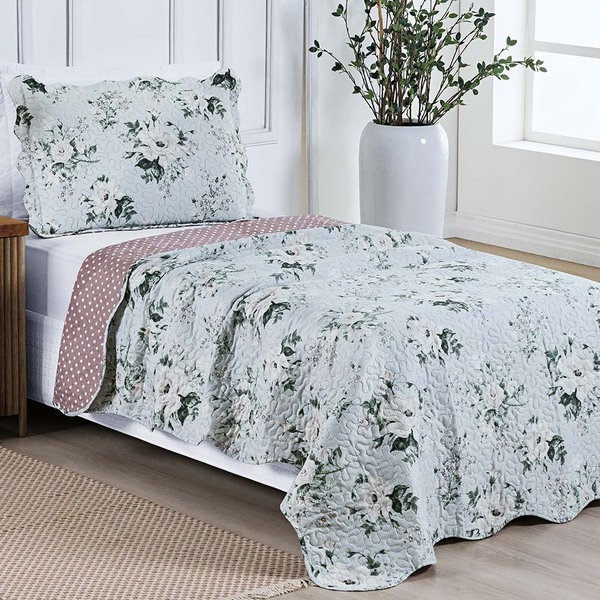 Colcha Florida Solteiro 2 Peças Dupla Face - Mendi