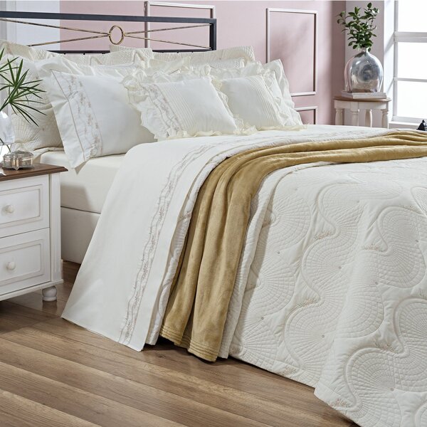 Colcha King 3 Peças Percal 200 Fios Algodão Bordado Lisse Ber