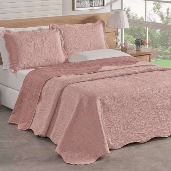 Colcha King Bouti Dupla Face 03 Peças - Rosê - 100% Poliéster