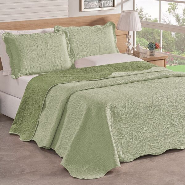 Colcha King Bouti Dupla Face 03 Peças - Verde