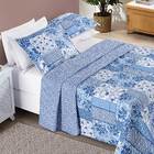 Colcha King Bouti Estampada Dupla Face 3 Peças - Azul Sereno