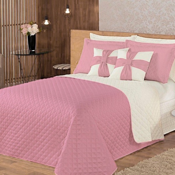 Colcha Lovely Dupla Face Queen 7 Peças Rosê Casa Dona