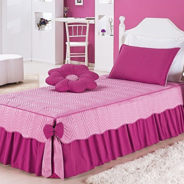 Colcha Mariana Flor Solteiro Kit Quarto Infantil 4 Peças Pink