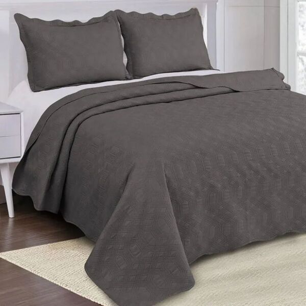 Colcha Matelassê Casal Duque Camesa 220x240 3pçs Chumbo