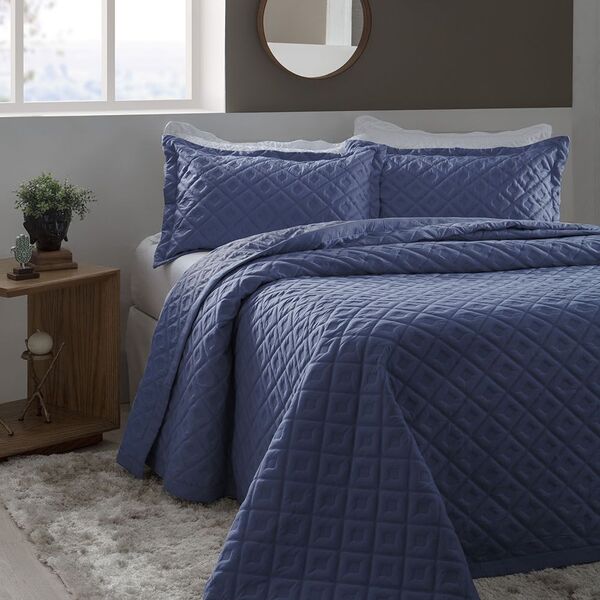 Colcha Matelassê - Casal - Madri 3d - Geométrico - Azul Marin