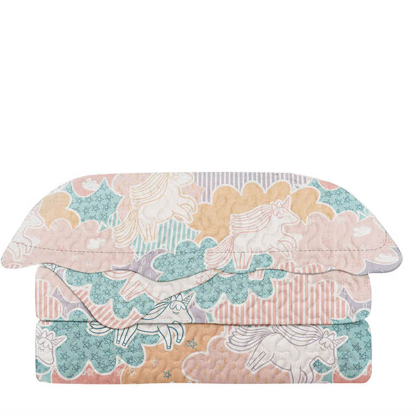 Colcha Matelasse Solteiro Infantil Patchwork Nuvem Unicornio 160x230 Camesa Leroy Merlin