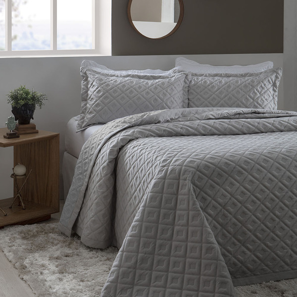 Colcha Matelassê - Solteiro - Madri 3d - Geométrico - Cinza -