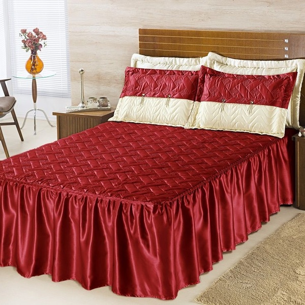 Colcha Mel Seda Casal Padrão 5 Peças Vermelho