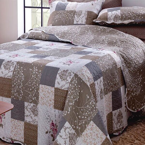 Colcha Patchwork - Casal - Dupla Face - C/ Porta Travesseiros