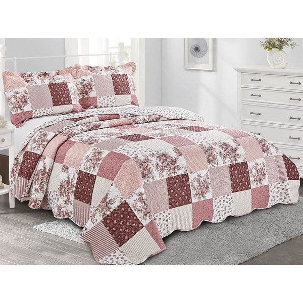 Colcha Patchwork - Casal - Dupla Face - C/ Porta Travesseiros