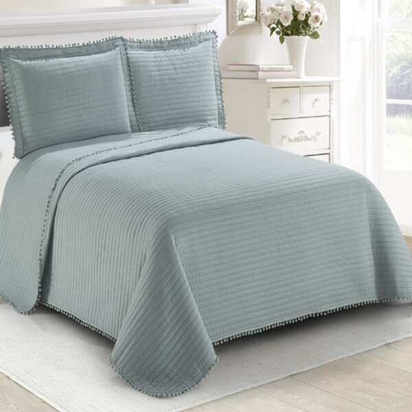 Colcha Pompom Casal 220x240 Azul 13-4804 Modelo Novo