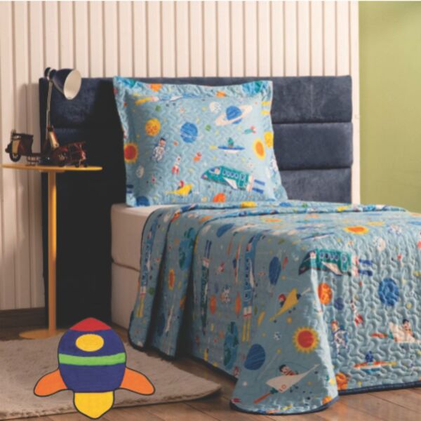 Colcha Quarto Menina Foguete Matelada E Tapete Pelucia - Royal