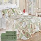 Colcha Queen + Toalhas De Banho 7 Peças Verde