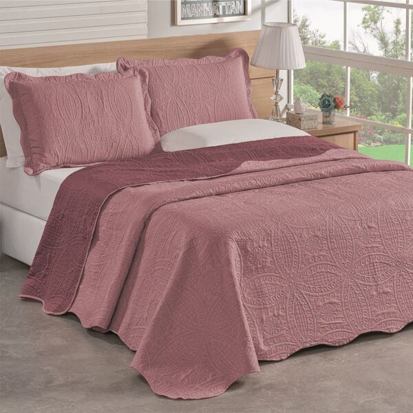 Colcha Queen Bouti Dupla Face 03 Peças - Vinho