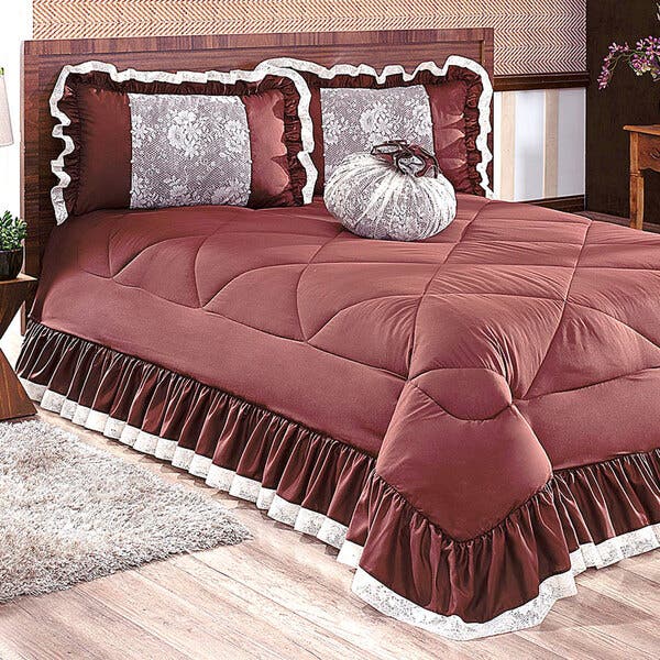 Colcha Queen Tabaco Clássico Para Cama Queen 4 Peças Com Almofada ...