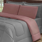 Colcha Soft Casal Queen Dupla Face 2,40mx2,10m Cinza E Rosa C