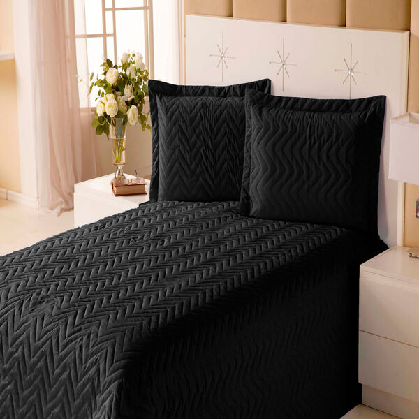 Colcha Solteiro Clean Preta Enxovais Aquarela 3 Peças