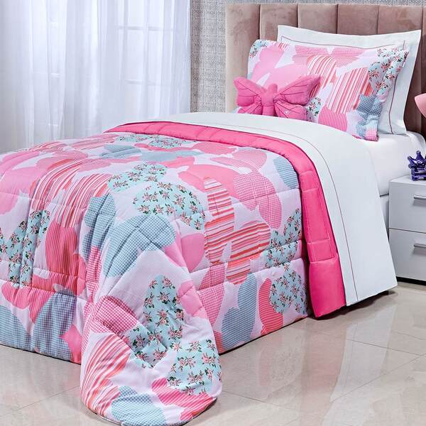 Colcha Solteiro Maica Micropercal 200 Fios 3 Peças - Pink